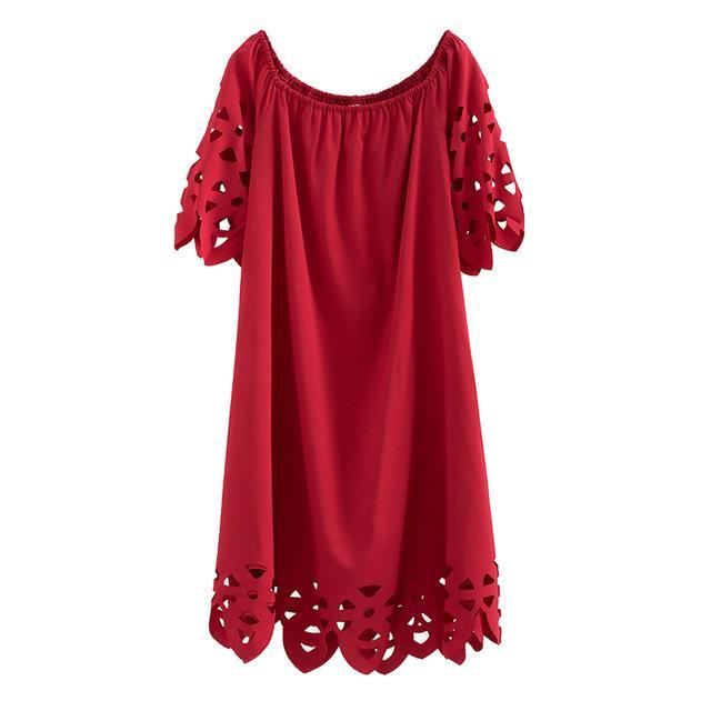 Slash Neck Hollow Out Elegant Dresses