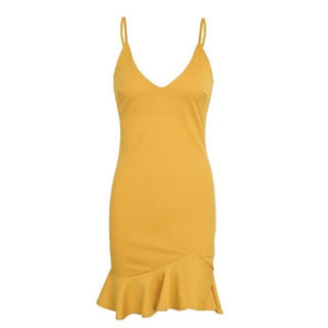Sexy v neck ruffle strap mini dress
