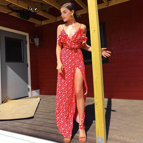 Simplee V neck ruffle floral print summer dress