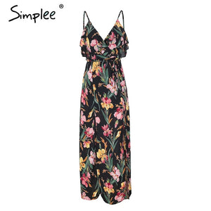 Simplee V neck ruffle floral print summer dress
