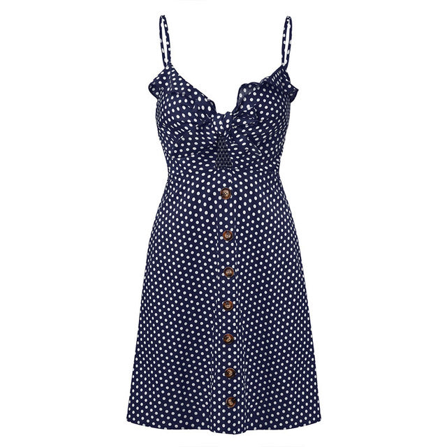 Spaghetti Strap Polka Dots Print Dress
