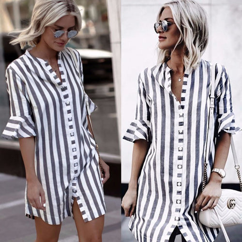 Fashion Women's Black White Shirt Dress