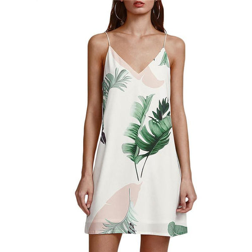Palm Leaf Print Double V Neck Casual Shift