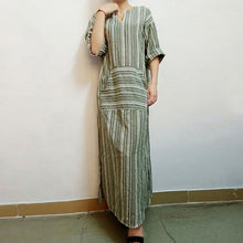 Women Striped Dress Sexy V Neck Long Sleeve Maxi