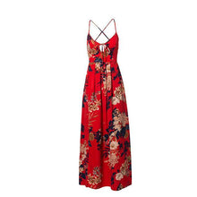 Red Floral Print V Neck Women Maxi Dresses