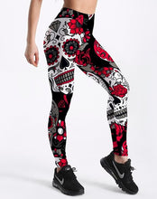 Women's Skull&flower Black Leggings Digital Print