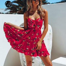 Girl Red Print Floral Beach Dress