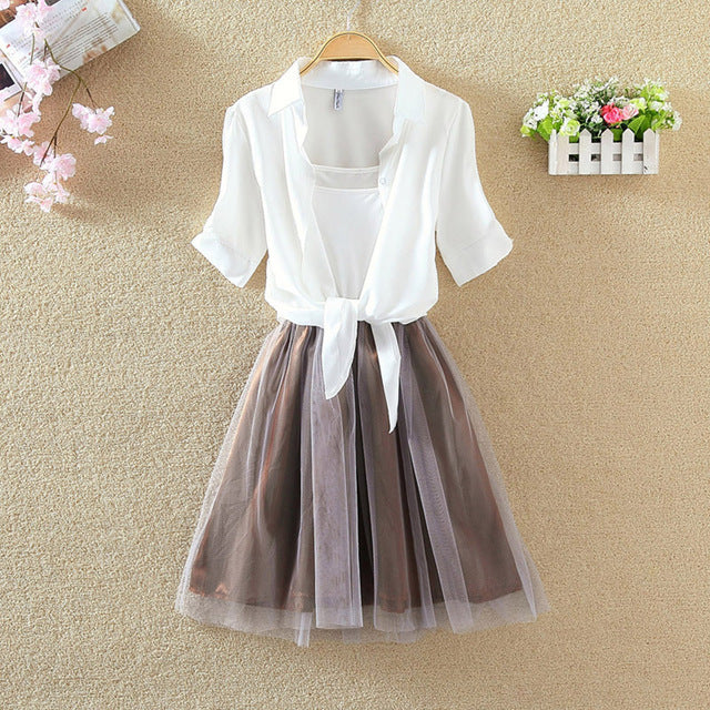 Shirt And Sling Tutu Dress Suit Women