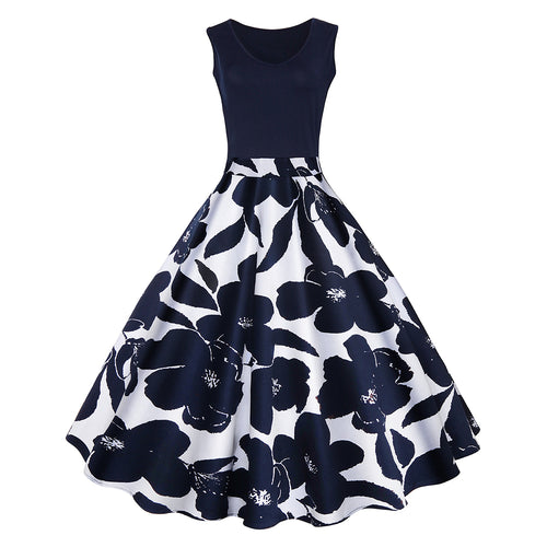Floral Print High Waist Vintage Dress Women