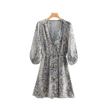 Women sexy V neck snake pattern dress