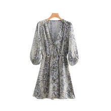 Women sexy V neck snake pattern dress